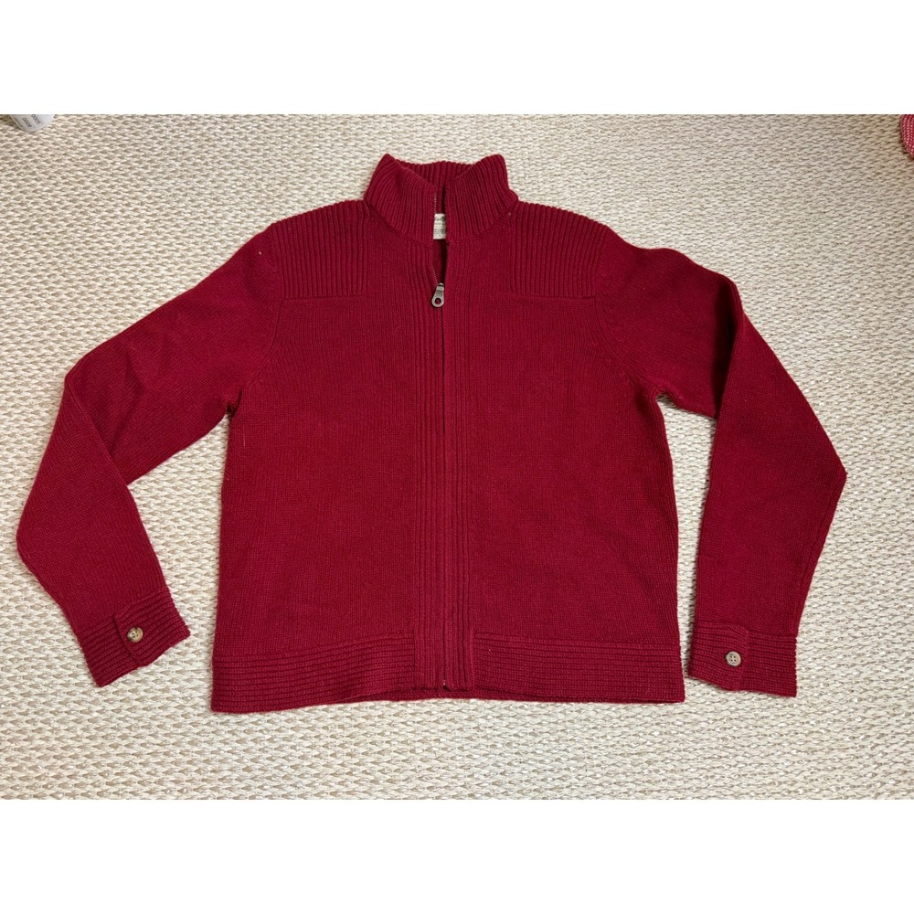 Eddie Bauer Red 100% Lambswool Full Zip Cardigan Sweater Mock Neck coastal LG